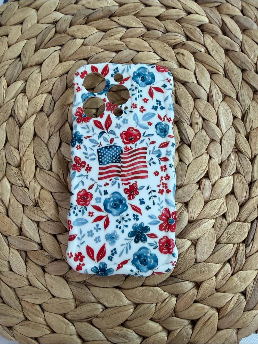 Floral American Flag Phone Case - Red & Blue iPhone 16 Pro